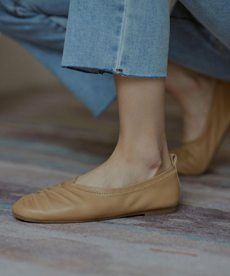 Stylish Khaki Pointed Toe Flats Shoes - SooLinen