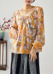 Stylish Khaki Sequins Tulle Patchwork Print Chiffon Shirt Top Spring