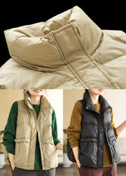 Stylish Khaki Zip Up Patchwork Fine Cotton Filled Vest Sleeveless