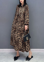 Stylish Leopard Peter Pan Collar Patchwork Cotton Dresses Spring