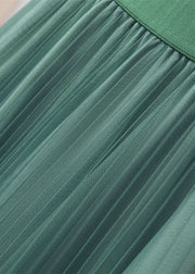Stylish Light Green Wrinkled Elastic Waist Tulle Skirts Spring