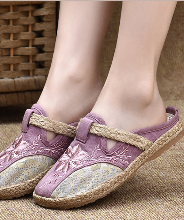 Stylish Light Purple Cotton Fabric Embroidered Splicing Slide Sandals