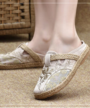 Stilvolle, hellviolette, gespleißte Slide-Sandalen aus Baumwollstoff mit Stickerei