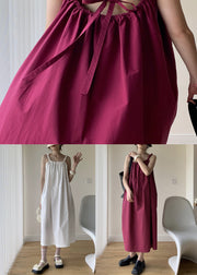 Stylish Mulberry Wrinkled Patchwork Cotton Dresses Sleeveless