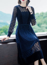 Stylish Navy Hollow Out Patchwork Tulle Long Dress Spring
