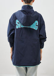 Stylish Navy Hooded Drawstring Spandex Sweatshirts Tracksuits Spring
