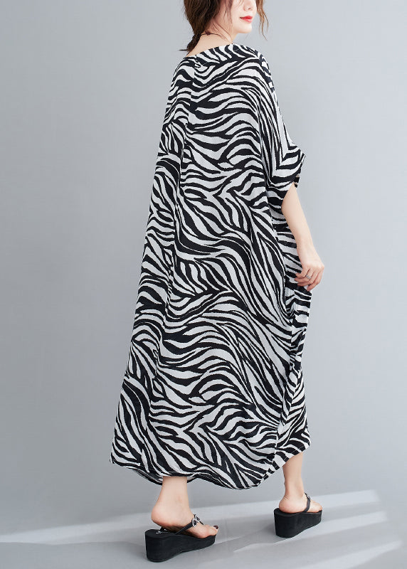 Stylish O-Neck Striped Print Vacation Dress Batwing Sleeve