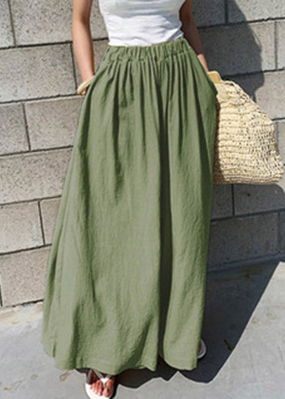 Stylish Olive Green Elastic Waist Solid Wide Leg Pants Skirt Summer