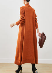 Stylish Orange Oversized Cable Knit Ankle Dress Spring