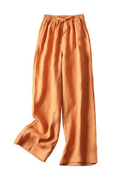 Stilvolle orangefarbene Taschen, elastische Taille, Kordelzug, Leinenhose mit weitem Bein, Sommer