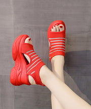 Stylish Peep Toe Splicing Red Platform Sandals Knit Fabric