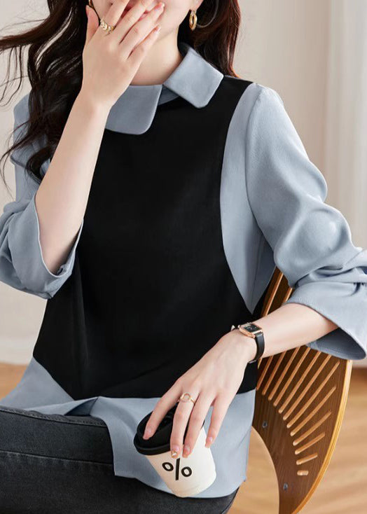 Stylish Photo Color Asymmetrical Patchwork False Two Pieces Shirts Spring