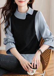 Stylish Photo Color Asymmetrical Patchwork False Two Pieces Shirts Spring