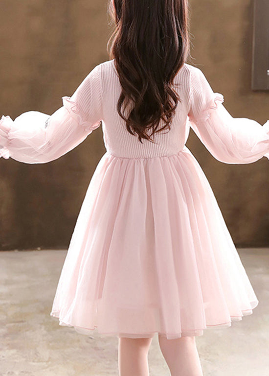 Stylish Pink Butterfly Patchwork Tulle Baby Girls Dress Fall