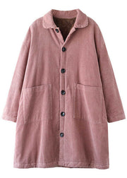 Stylish Pink Button Pockets Fine Cotton Filled Parka Winter