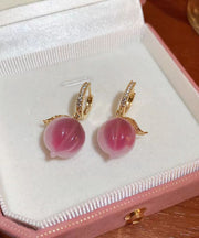 Stylish Pink Copper Zircon Resin Honey Peach Drop Earrings