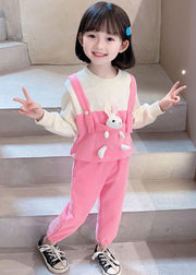 Stylish Pink O Neck Patchwork Cotton Baby Girls Two Pieces Set Fall