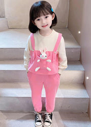 Stylish Pink O Neck Patchwork Cotton Baby Girls Two Pieces Set Fall