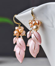 Stylish Pink Pearl Shell Cloisonne Drop Earrings