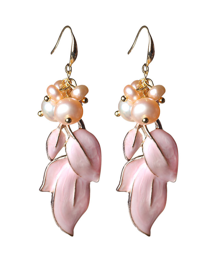 Stylish Pink Pearl Shell Cloisonne Drop Earrings