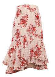 Stylish Pink Print Ruffles High Waist Mermaid Skirts - SooLinen