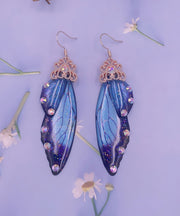 Stylish Purple Acrylic Butterfly Wings Zircon Drop Earrings