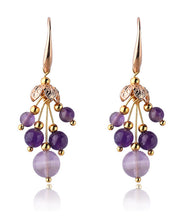 Stylish Purple Crystal 14K Gold Drop Earrings