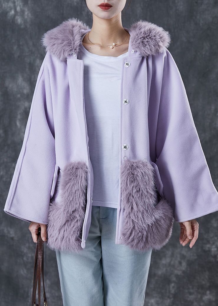 Stylish Purple Hooded Patchwork Woolen Jackets Spring