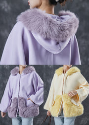 Stylish Purple Hooded Patchwork Woolen Jackets Spring