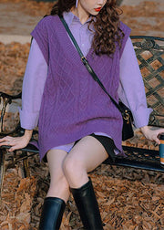 Stylish Purple Knit Vest And Shirts Two Pieces Set Fall