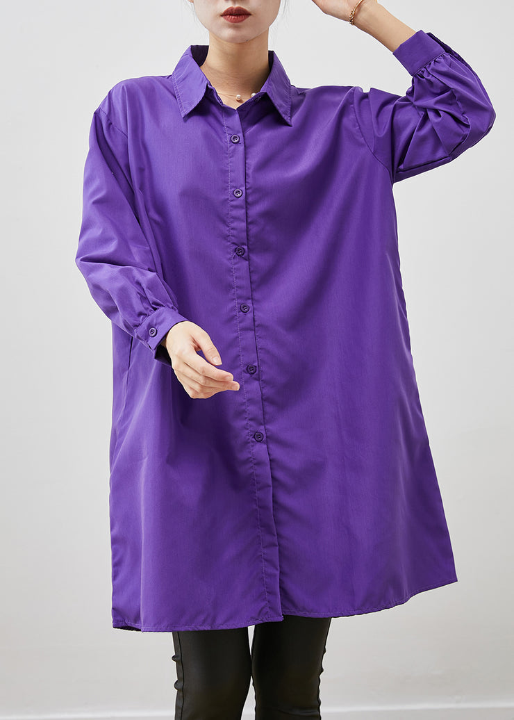 Stylish Purple Oversized Cotton Shirt Dresses Spring