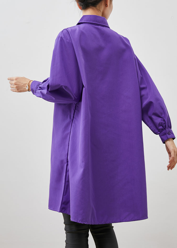 Stylish Purple Oversized Cotton Shirt Dresses Spring