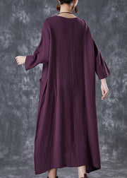 Stylish Purple Oversized Wrinkled Cotton Long Dresses Fall
