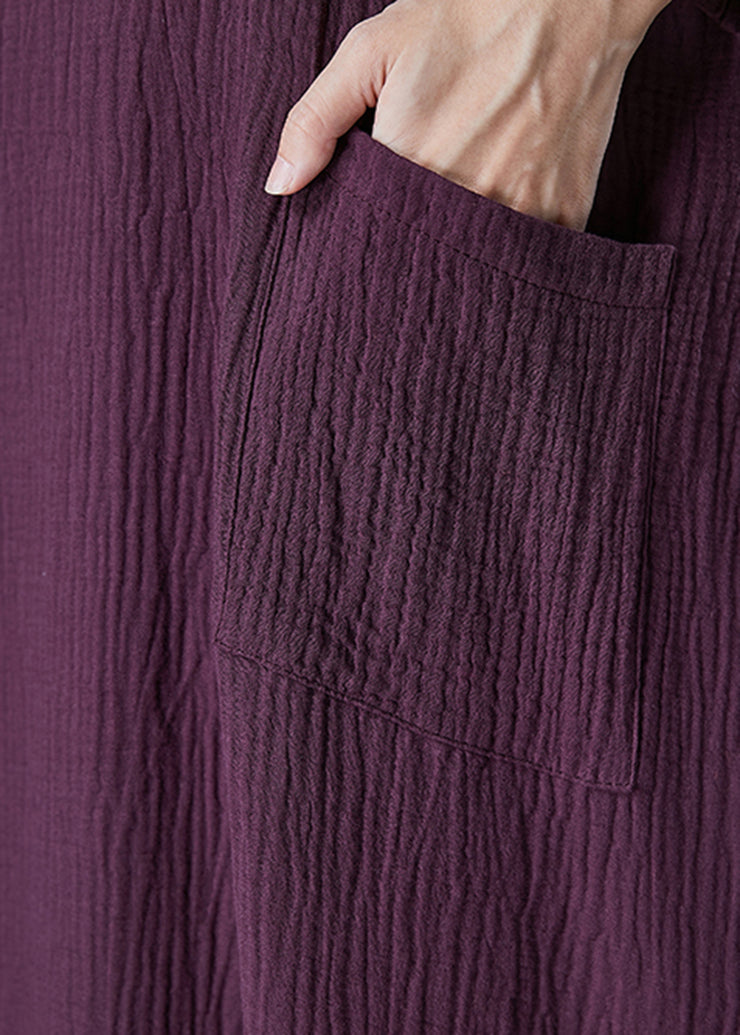 Stylish Purple Oversized Wrinkled Cotton Long Dresses Fall