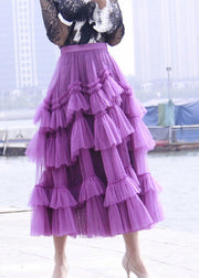 Stylish Purple Ruffled Patchwork tulle Skirts Spring