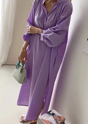Stylish Purple Stand Collar Patchwork Cotton Dresses Spring