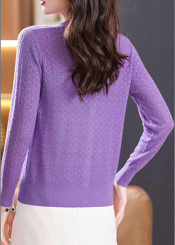 Stylish Purple V Neck Button Knit Cardigan Fall
