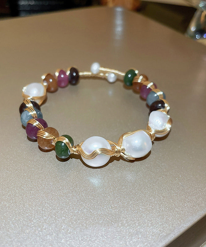 Stylish Rainbow Copper Pearl Agate Bangle