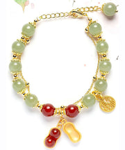 Stylish Red 18K Gold Jade Peanuts Tassel Charm Bracelet
