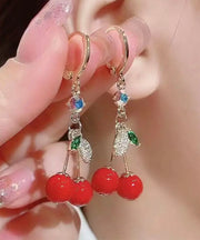 Stylish Red Alloy Zircon Crystal Agate Drop Earrings