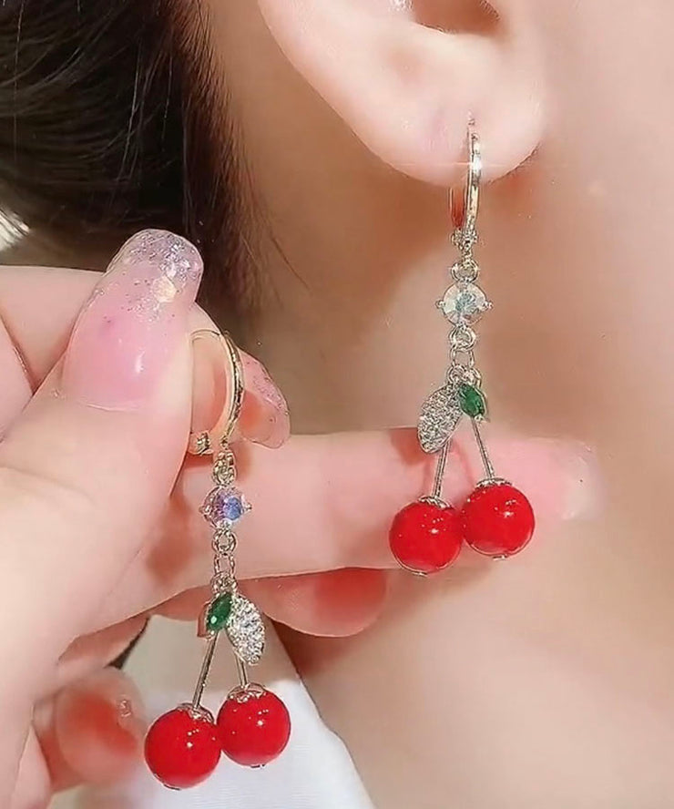 Stylish Red Alloy Zircon Crystal Agate Drop Earrings