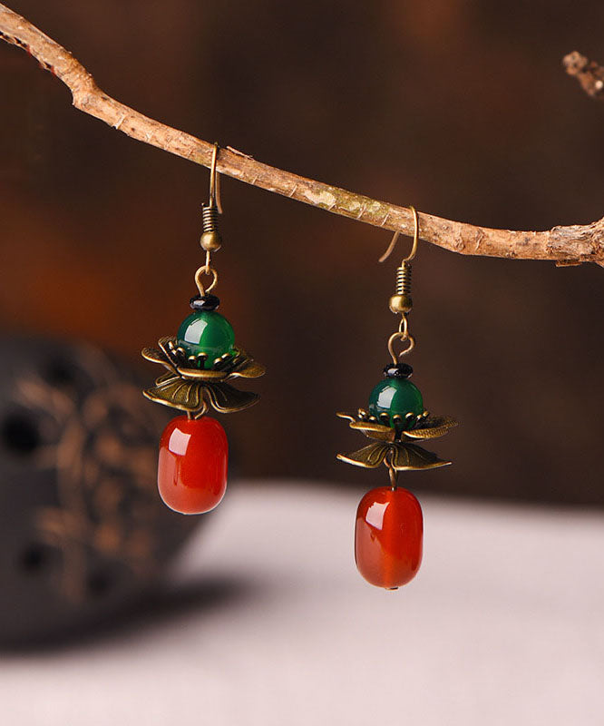 Stilvolle rote grüne Achat-Kupfer-elegante Tropfen-Ohrringe
