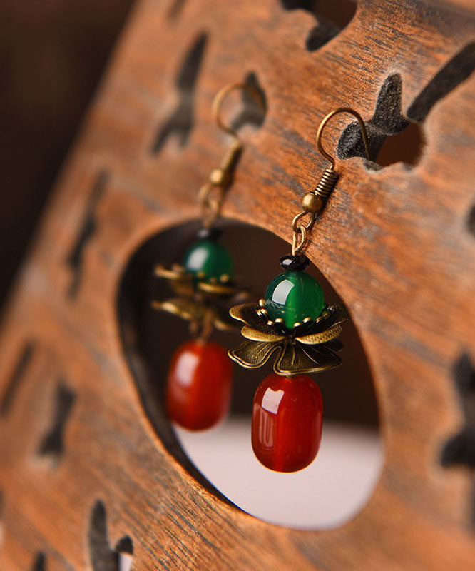 Stilvolle rote grüne Achat-Kupfer-elegante Tropfen-Ohrringe