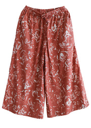 Stylish Red Print Elastic Waist Drawstring Wide Leg Pants Summer