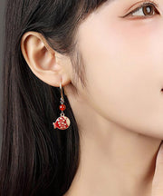 Stylish Red Sterling Silver Agate Jade Cloisonne Drop Fish Earrings
