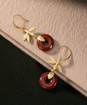 Stylish Red Sterling Silver Gold Plated Bowlder Drop Earrings
