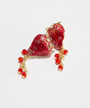 Stilvolle rote Erdbeer-Zirkon-Quasten-Kupfer-Ohrringe