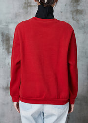 Stylish Red Turtle Neck Patchwork Warm Fleece Sweatshirt Winter