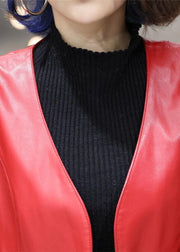 Stylish Red V Neck Patchwork Tassel Sheepskin Long Vest Sleeveless