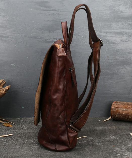 Stylish Reddish Brown Feather Embossing Calf Leather Backpack Bag